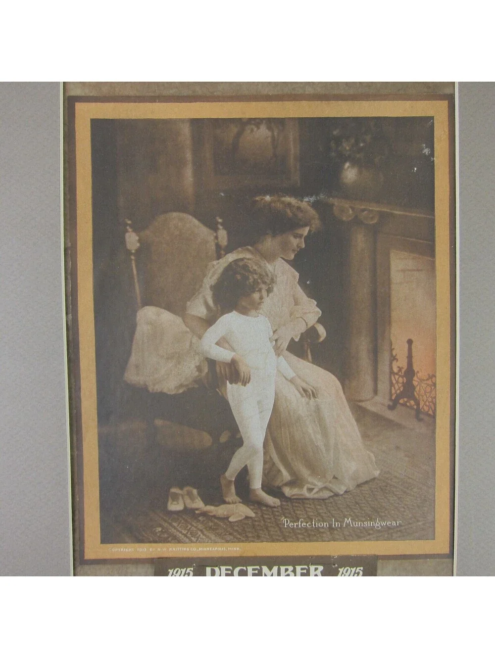 Munsingwear Art Calendar Print Advertising Display Woman Child Antique 1915 RARE